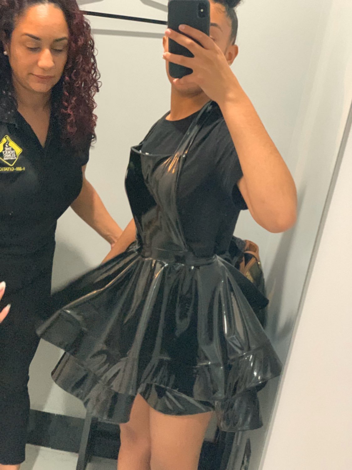 black latex ruffled mini dress