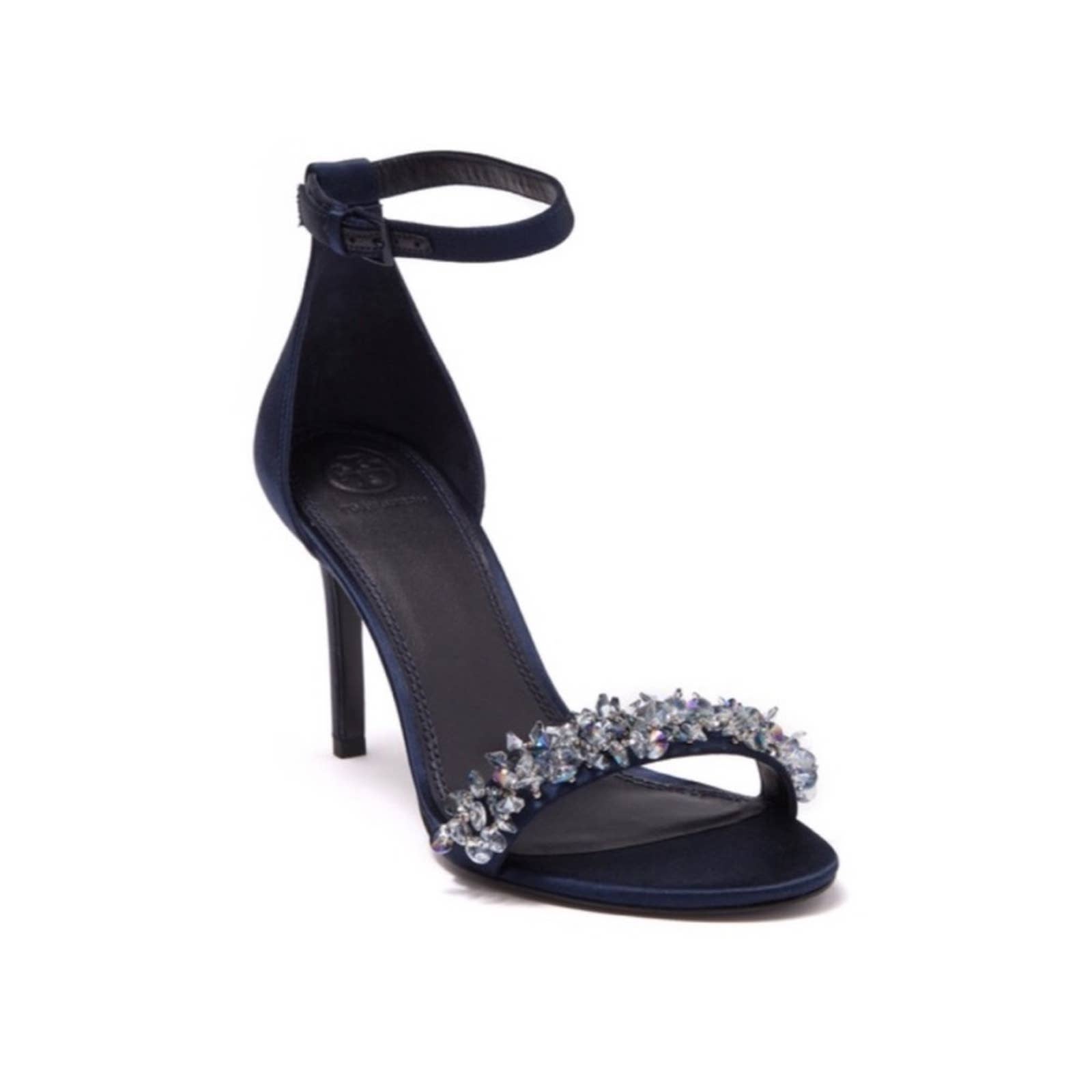 Tory Burch Logan Satin Crystal Sandals Sz 9 Naby Blue