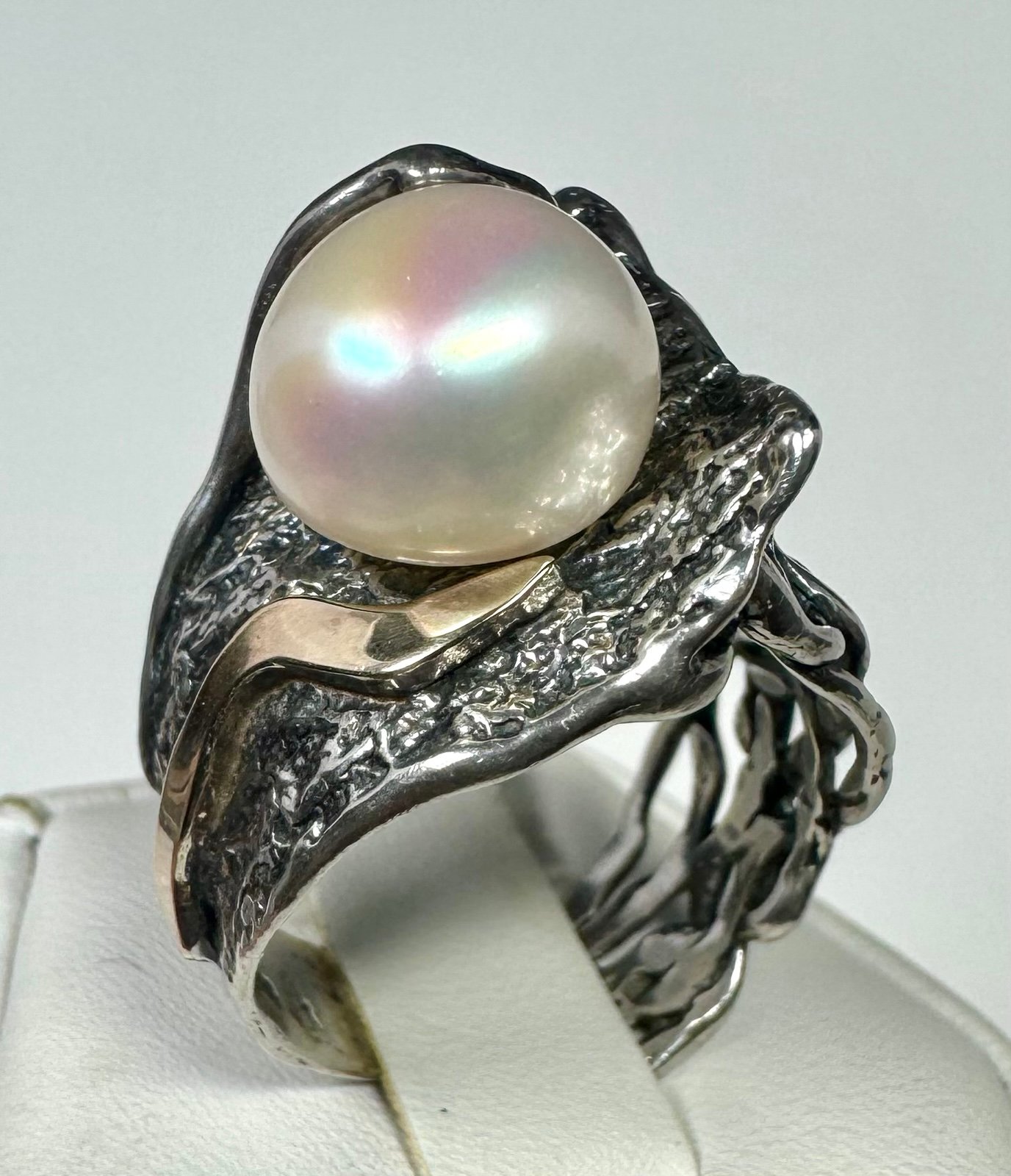 Fresh Water Pearl Vintage Handcrafted Silver and Gold Ring