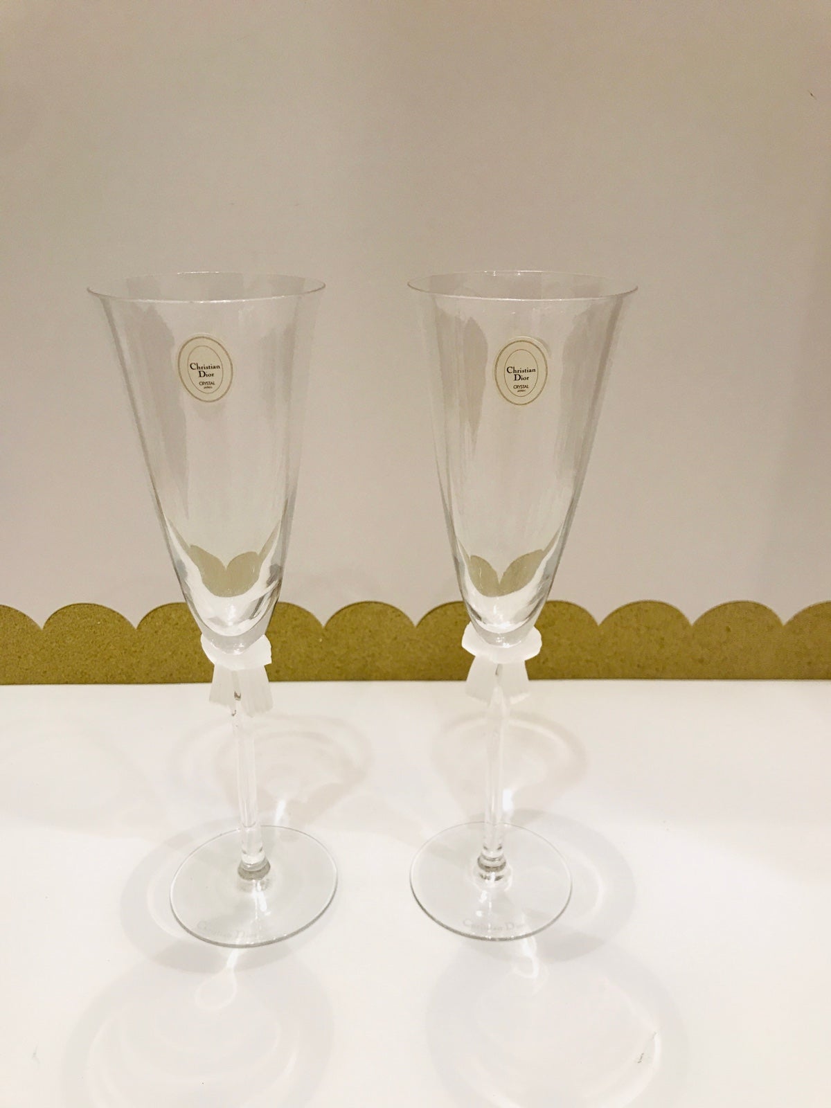 Christian Dior Bow Vintage Champagne Flutes Crystal Glasses