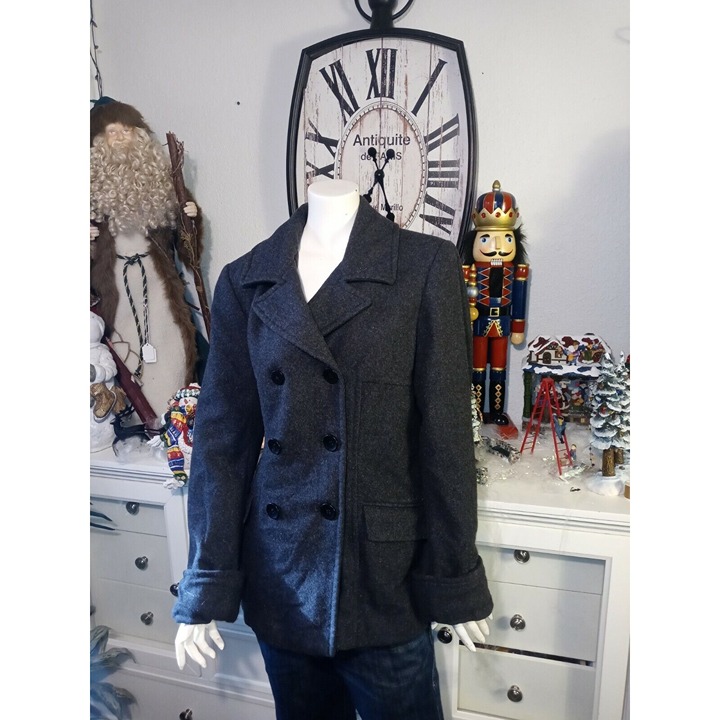 Northcrest Double Breasted Button Up Wool Pea Coat lg