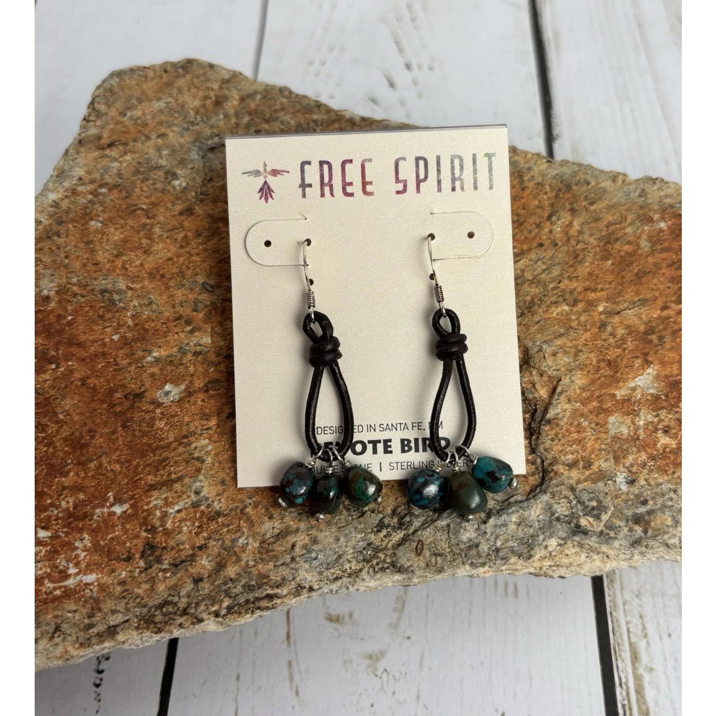 NEW Peyote Bird Sterling Turquoise Leather Earrings J073