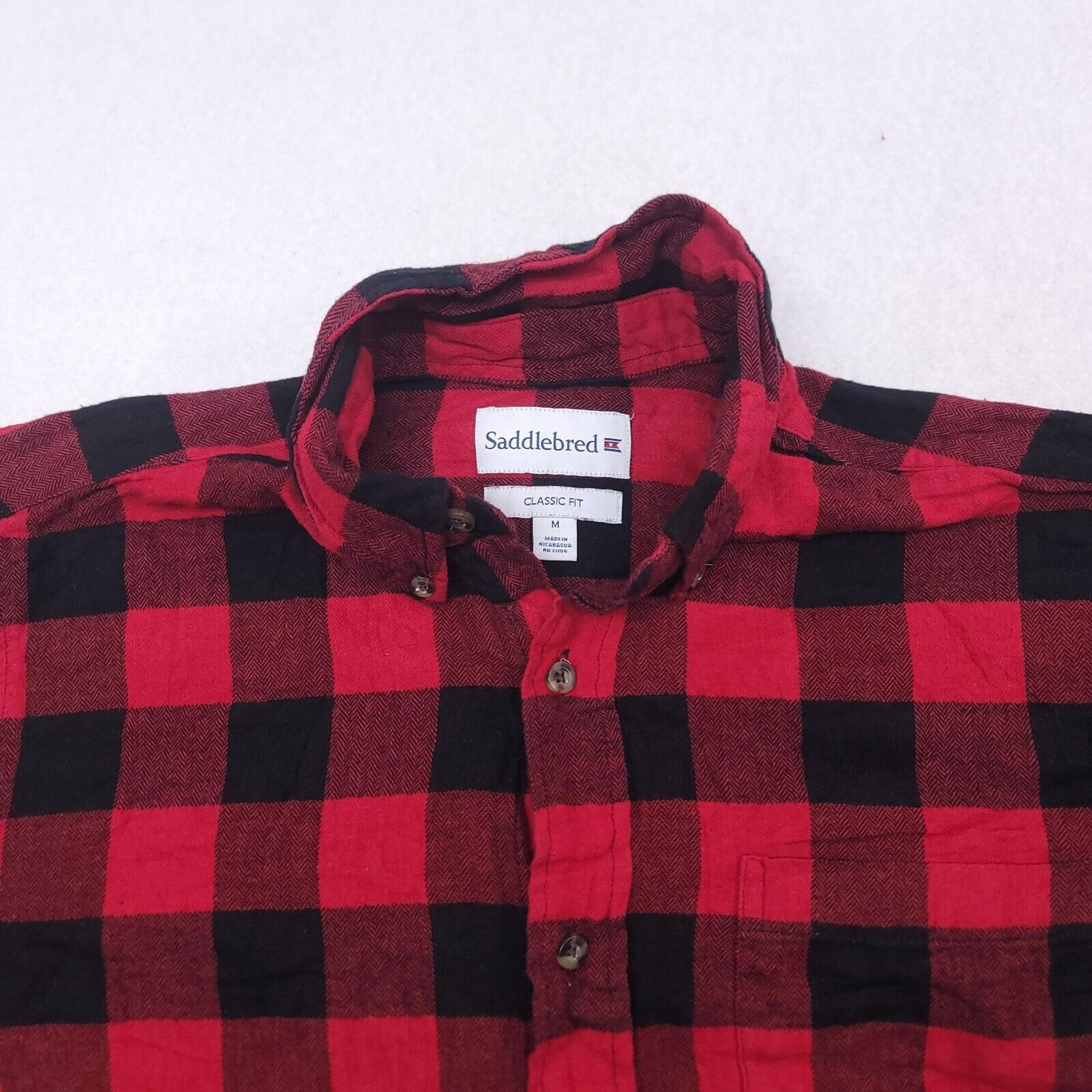 Saddlebred Buffalo Check Flannel Long Sleeve Button Up Shirt Mens Size M Red