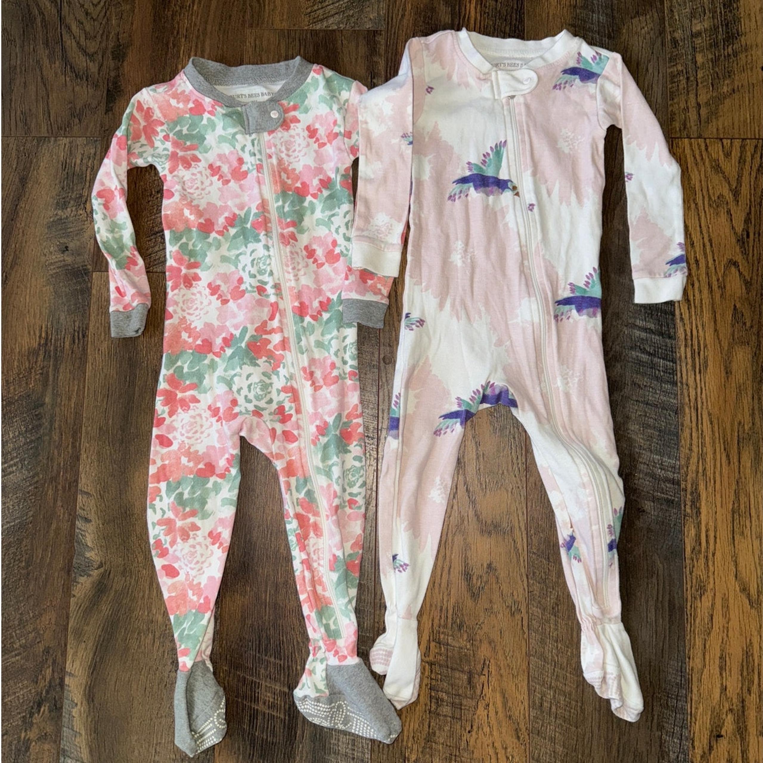 TWO pair BURT'S BEES BABY Organic Footed Cotton Pajamas (18M)