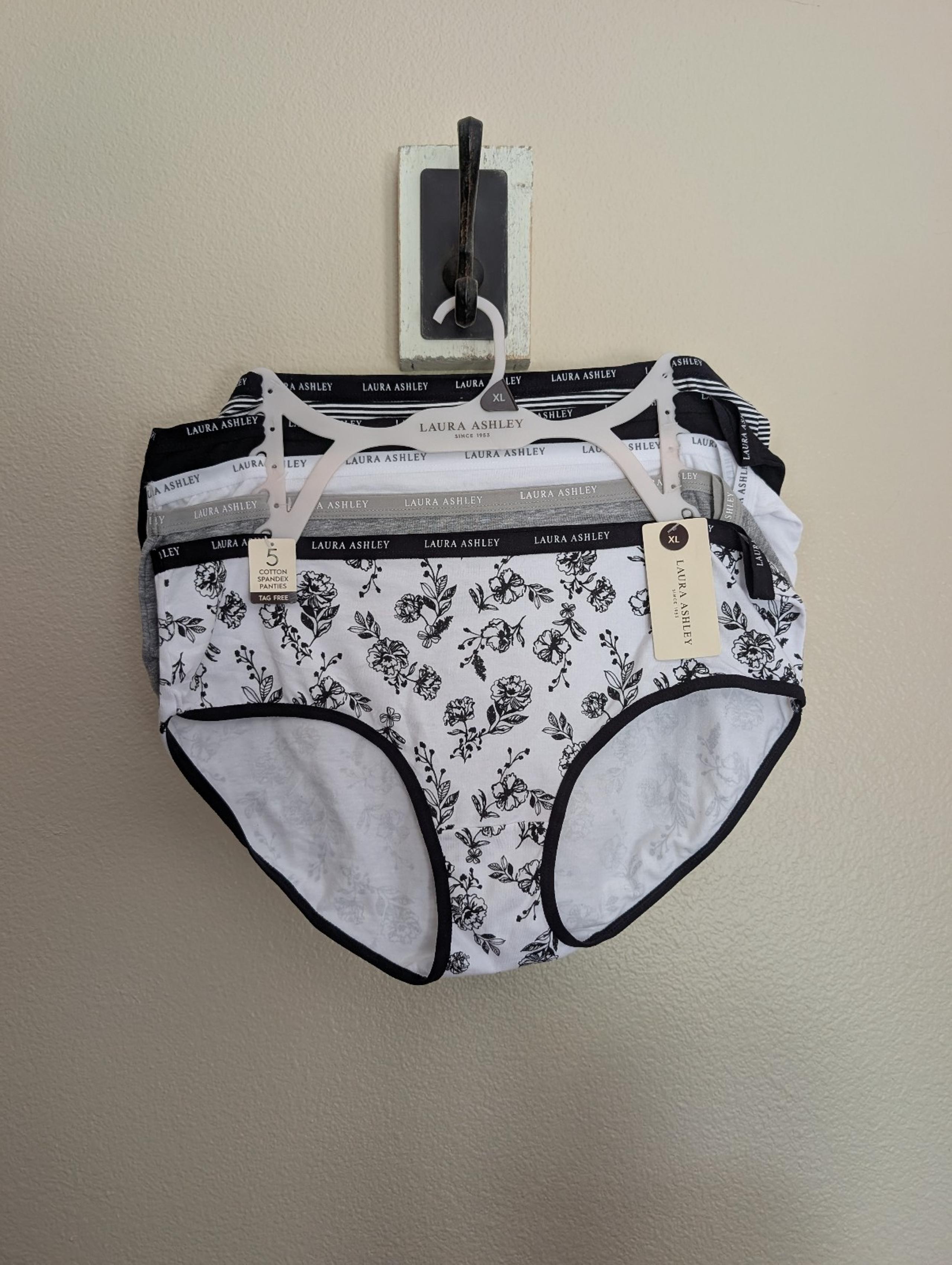 Laura Ashley Panties Black Underwear Floral Stripes Cotton Brief Size XL NEW