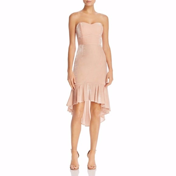 WAYF Strapless Velvet High Low Dress NWT