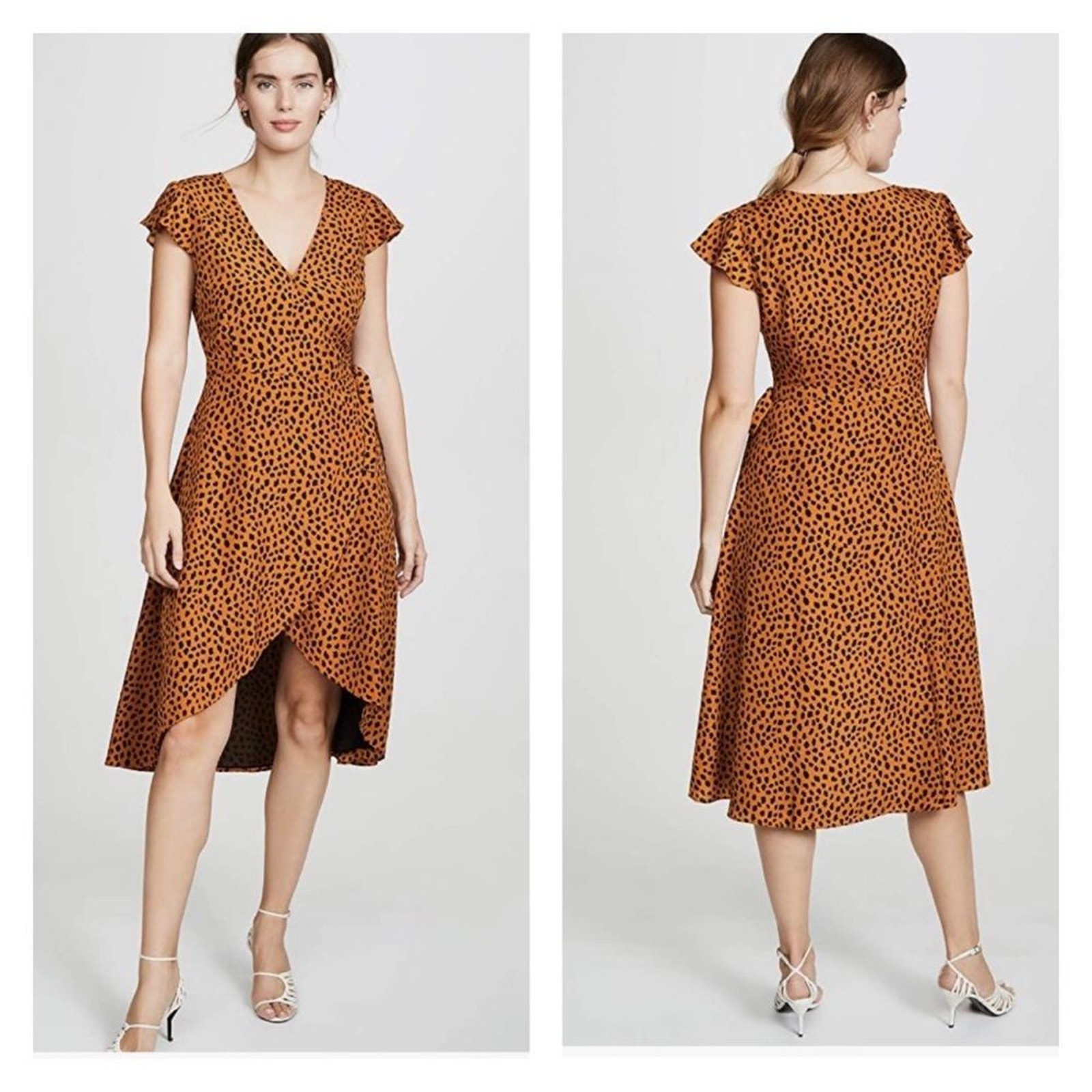 BB DAKOTA Leopard Print Belted Wrap Dress Orange/Black High-Low Hem Small