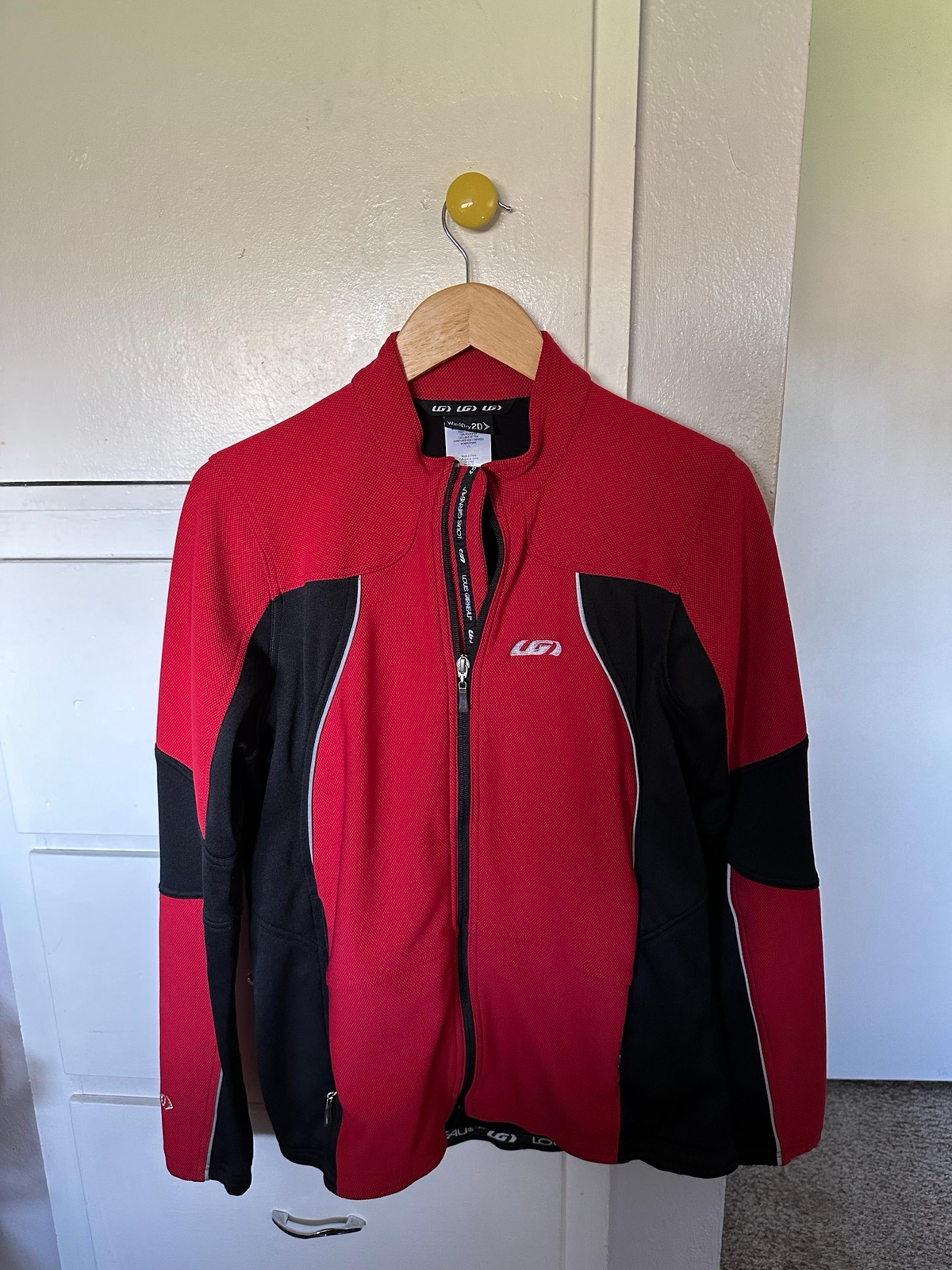 Louis Garneau Red Black Full-Zip Wind Dry 2D Long Sleeve Cycling Jacket Womens L
