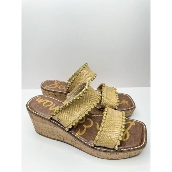 Sam Edelman Sandals Womens 9.5 Slip On Platform Embellished Square Toe Wedges