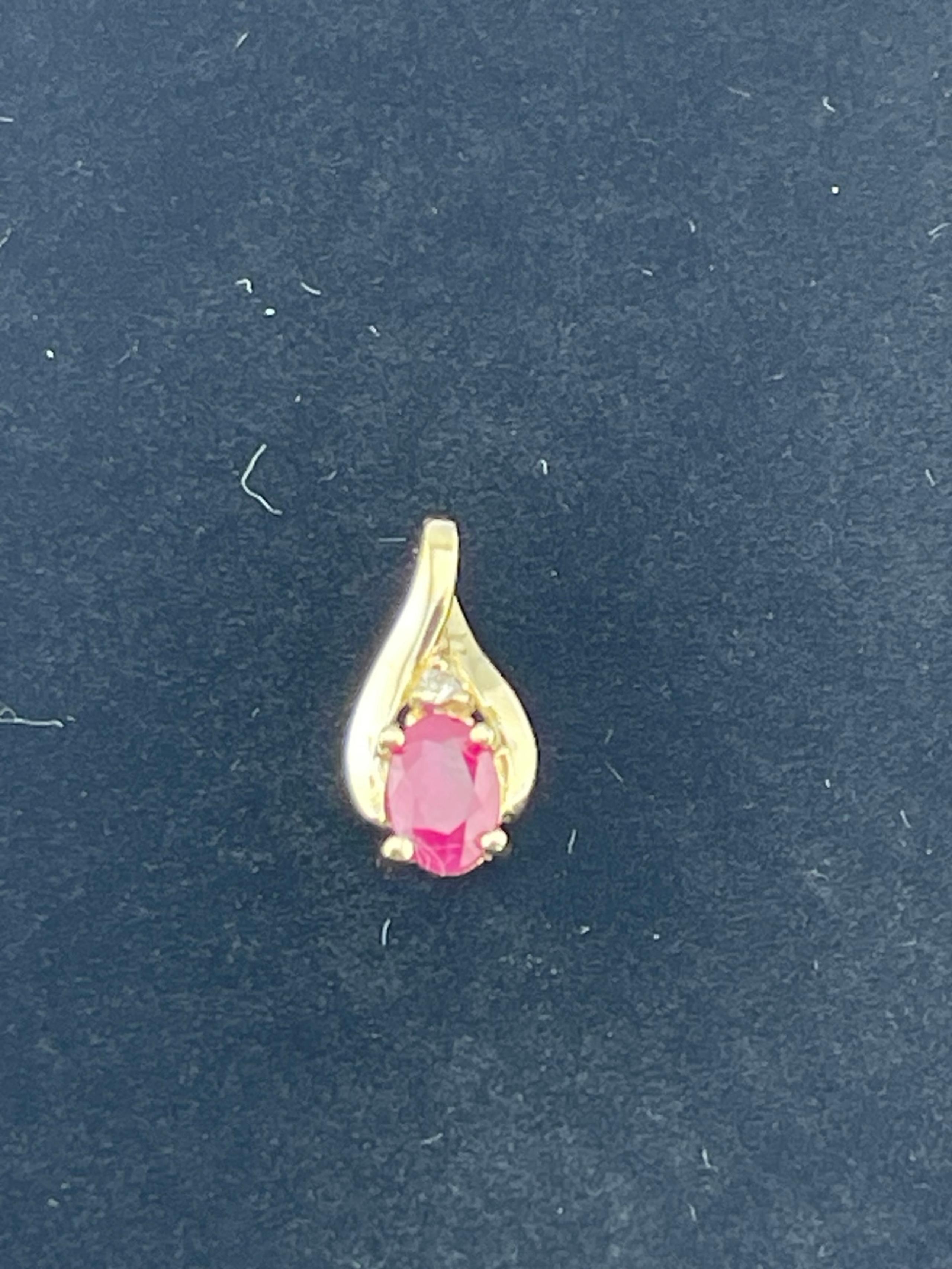 Vintage, ruby and diamond shape, pendant, 14 karat, yellow gold