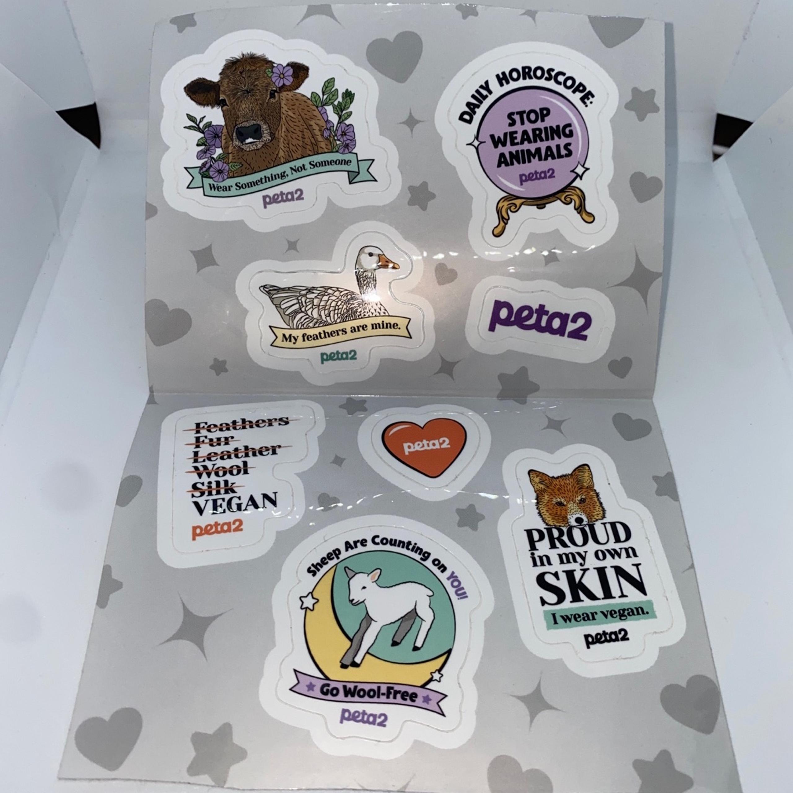 1 inch Vegan Power PETA2 Decal Stickers lot Logo drawing custom pack limited