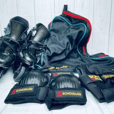 Vtg 90's Rollerblade Vented Carrying Case Bag w/ Knee, Elbow Pads & Rollerblades