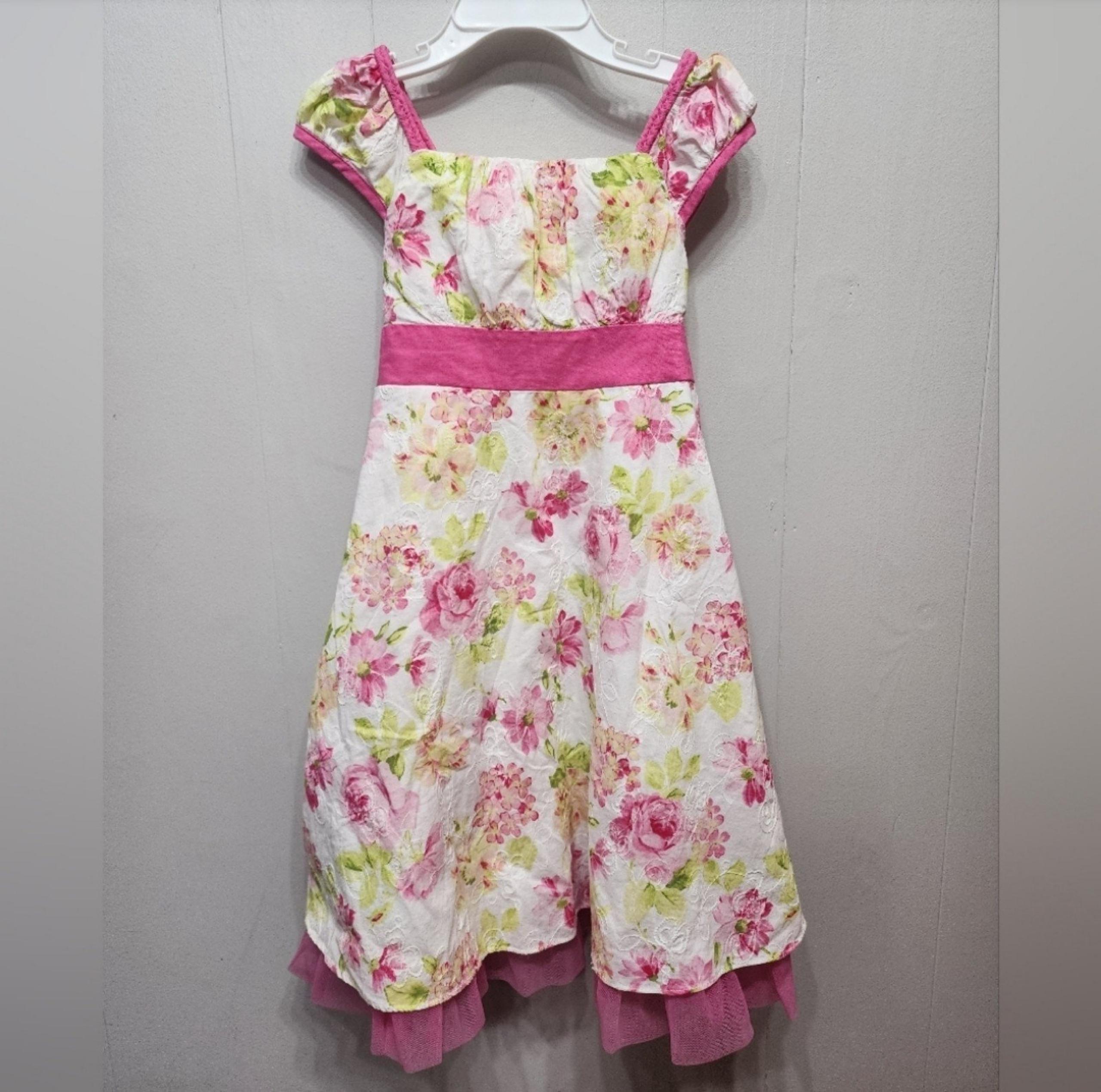 Rare Edition Dress Girl's Size 5 Sleeveless Pink White Flora Embroidered B485