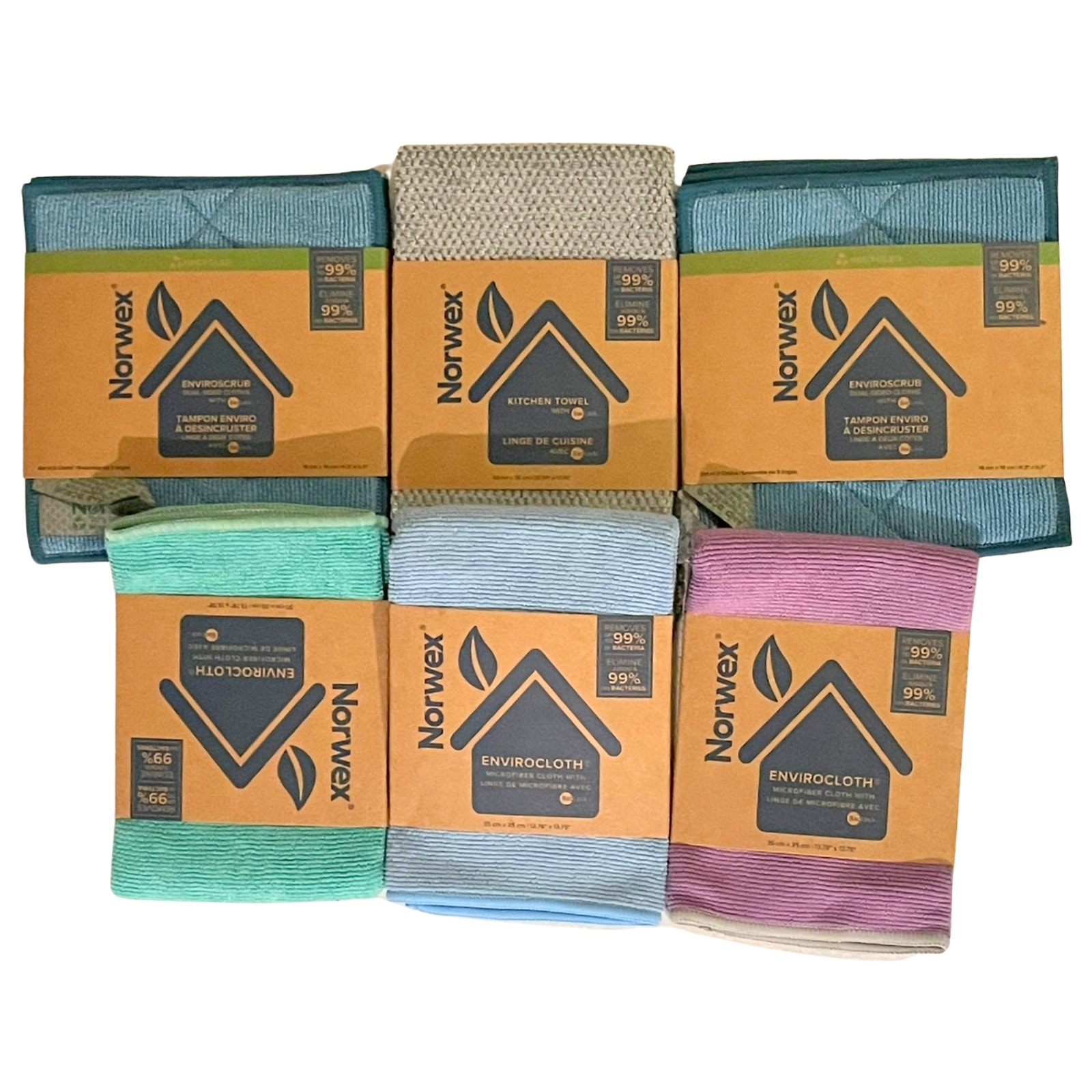 5 Item Lot Norwex Enviroscrub Microfiber 6 & 13 Square & Kitchen Towels New