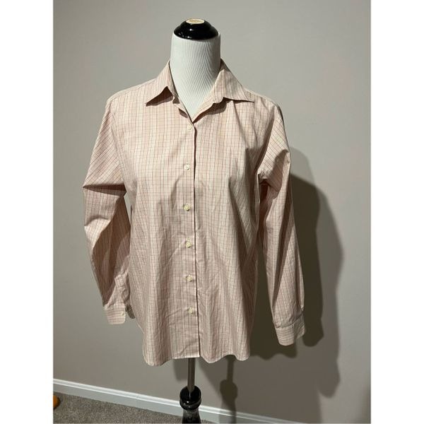 Brooks Brothers women button up shirt blouse top cream/red checks cotton size 12