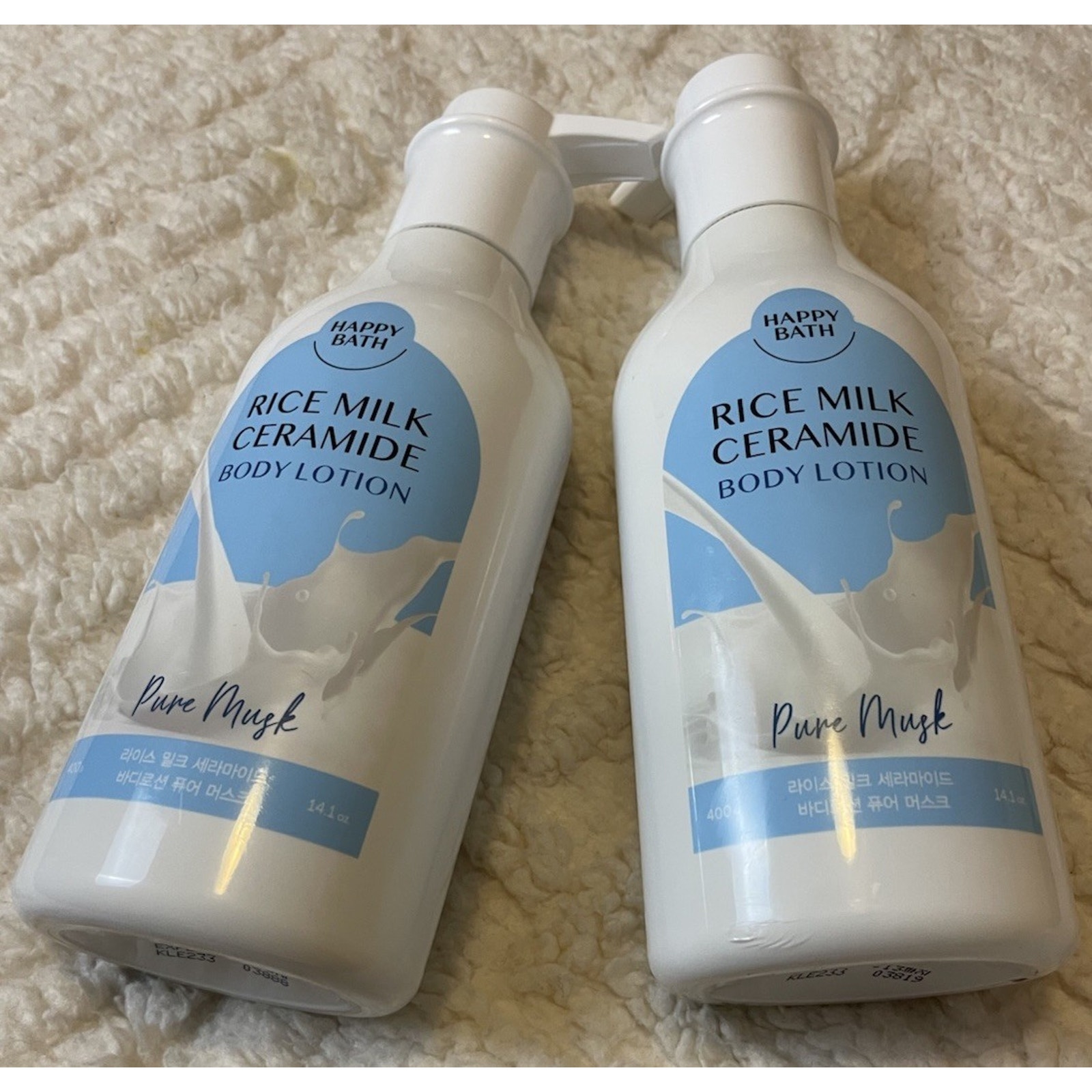 2-Pk HAPPY BATH ~ RICE MILK CERAMIDE BODY LOTION Pure Musk 400g Made in Korea