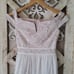 Morgan & Co Women's Off the Shoulder Lace Chiffon Overlay Gown in Ivory Nude