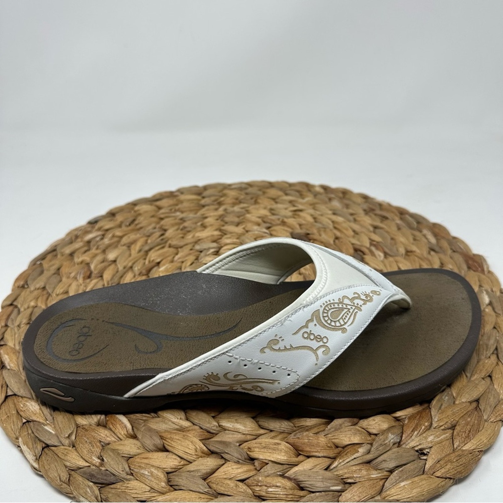 ABEO Balboa Metatarsal Leather Flip Flop Sandal White Henna Size 10 Women