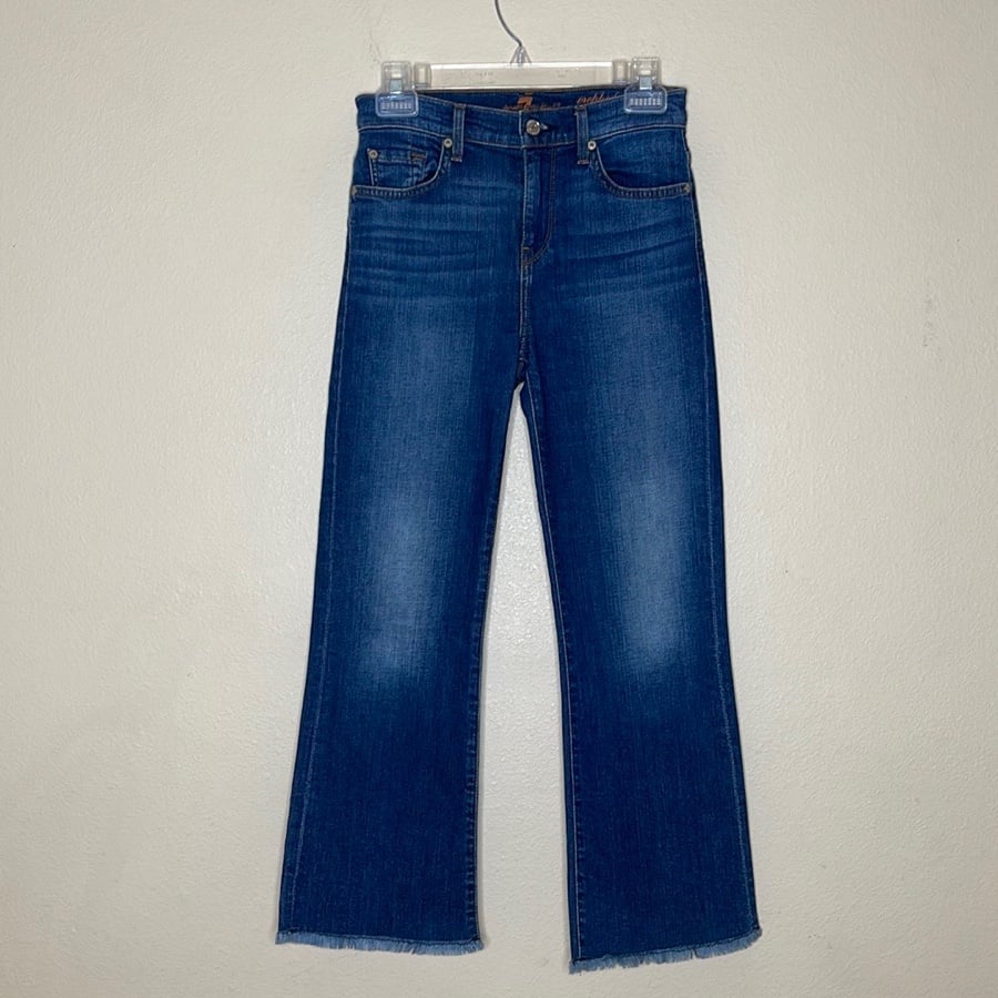 7 For All Mankind Ali Cropped High-Waist Flare Stretch Frayed Hem Jeans Sz 26