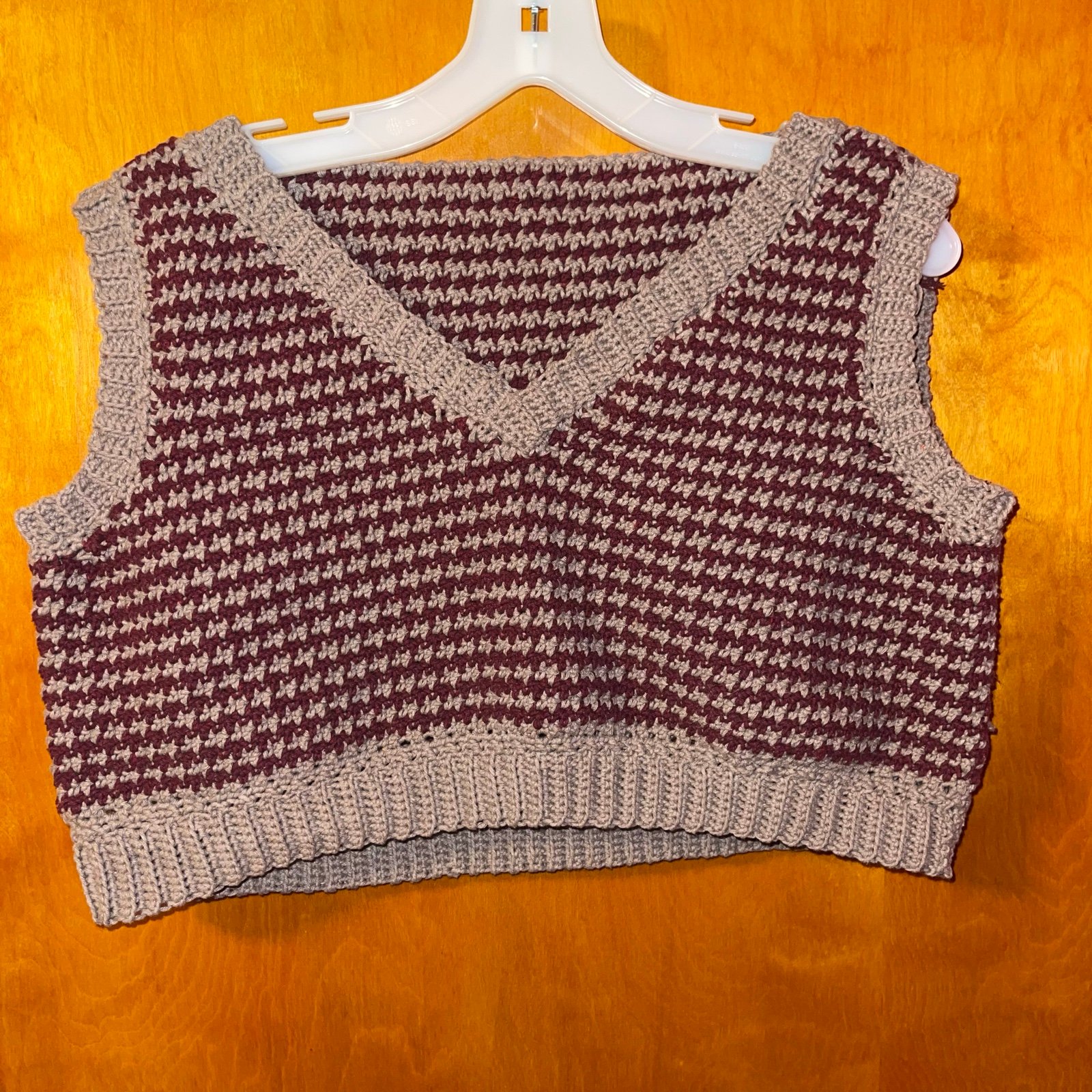 Handmade crochet herringbone cropped vest