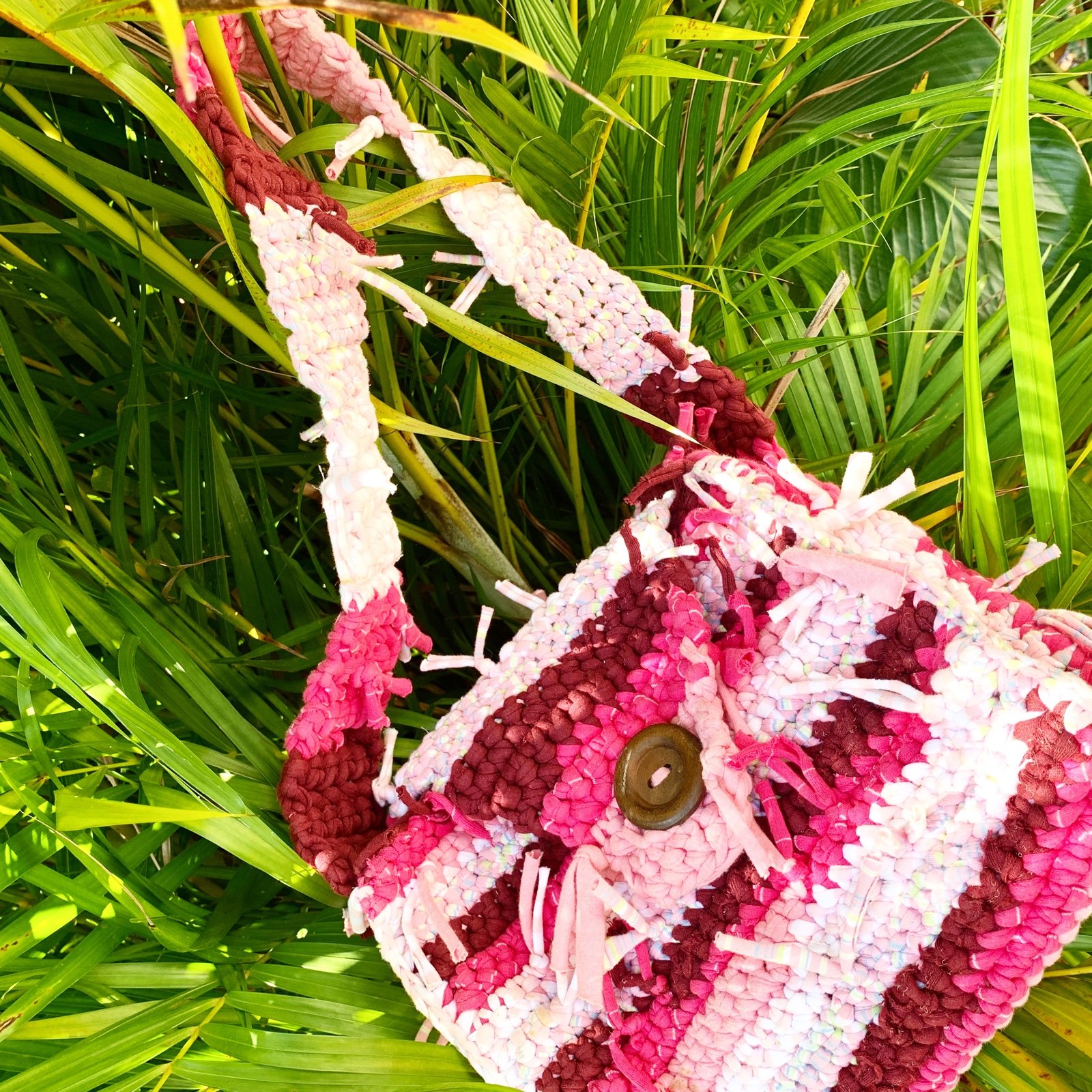 HANDMADE PINK PURSE unique crossbody handbag bag knit art pixie fairy cottage