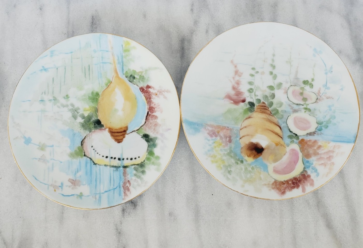 Vintage Hand Painted Porcelain Floral Plate Made in Germany Gold Trim Sea Shell