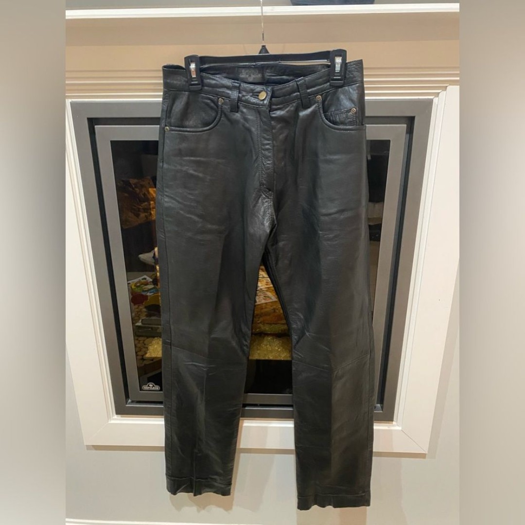 Women’s Black Leather High Rise Gallery Echtes Leder MotorCycle Pants Sz - 10