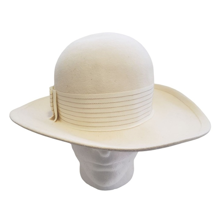 Betmar Vintage Creme Hat Brim Bow Buckle Stripe Ribbon Union Made USA Womens OS