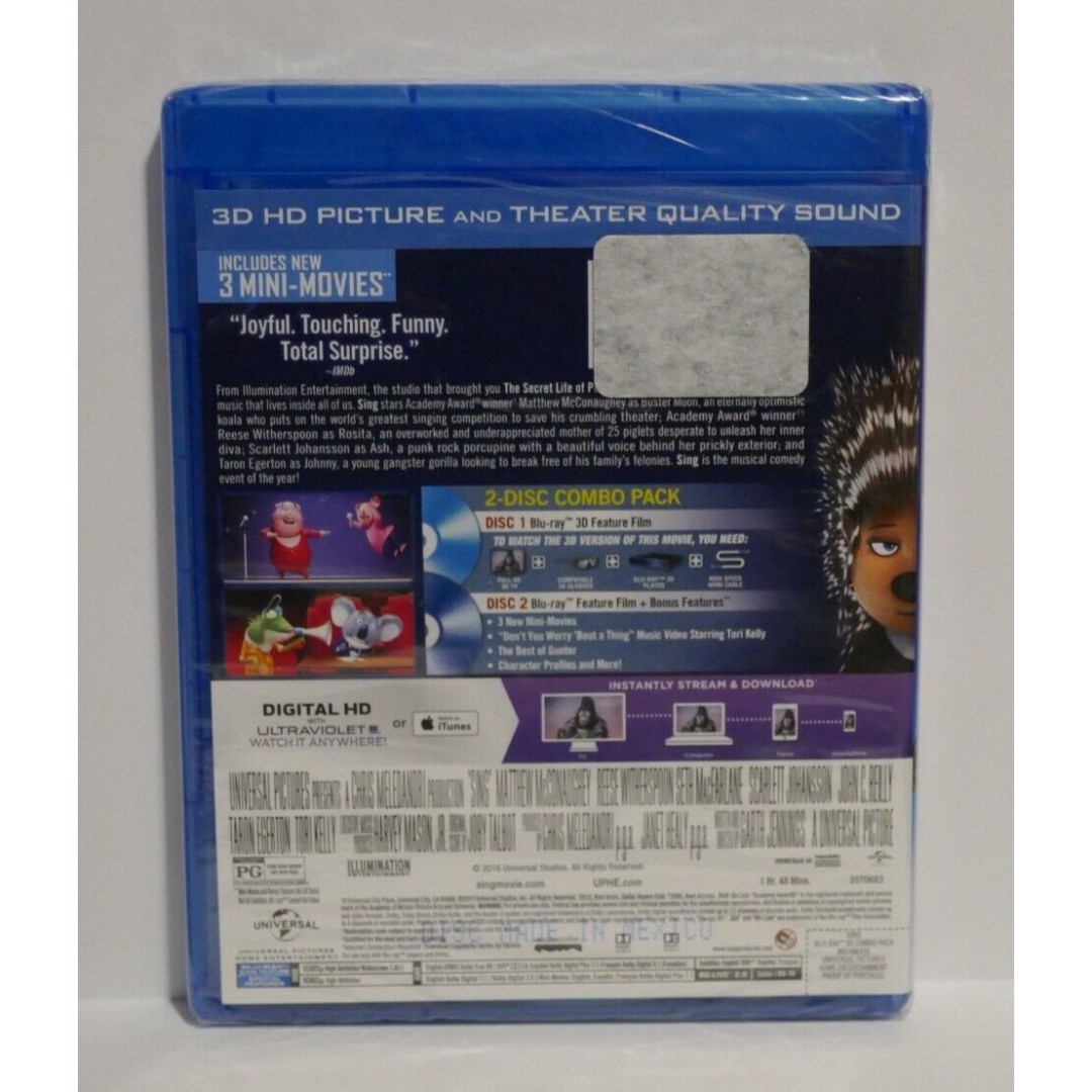 Sing & Sing 2 (4K Ultra HD, 2016) Sing 3D (Blu-ray 3D/2D, 2