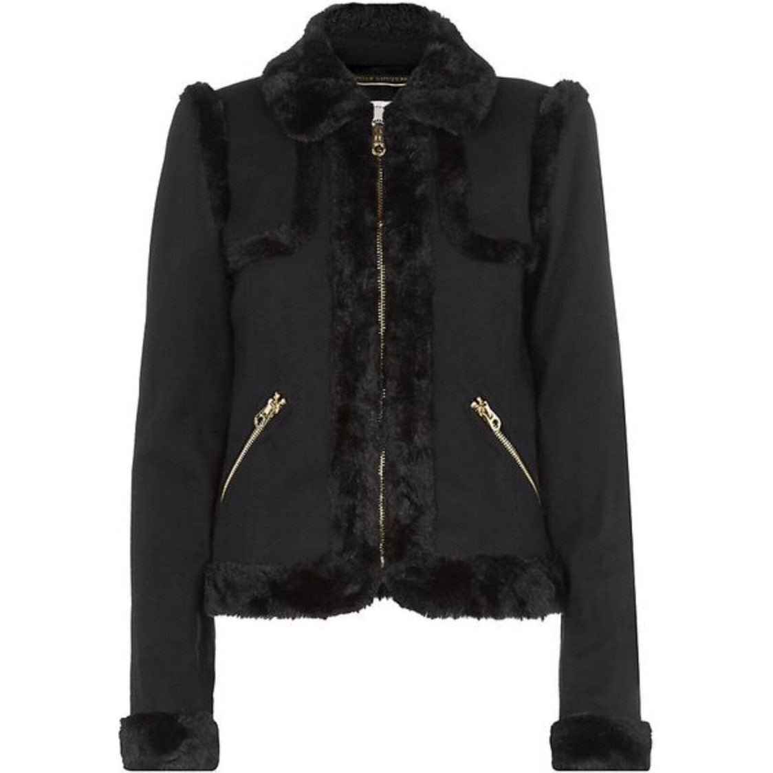 Juicy Couture wool coat, faux fur trim