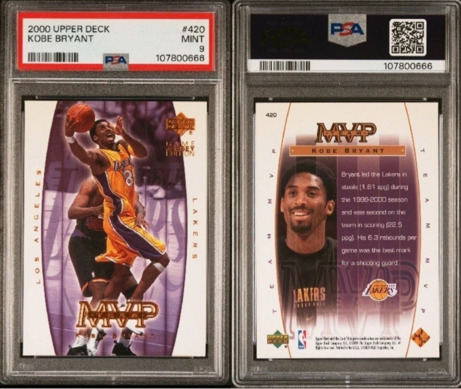 2000 Upper Deck Basketball #420 Kobe Bryant Black Mamba Lakers PSA 9