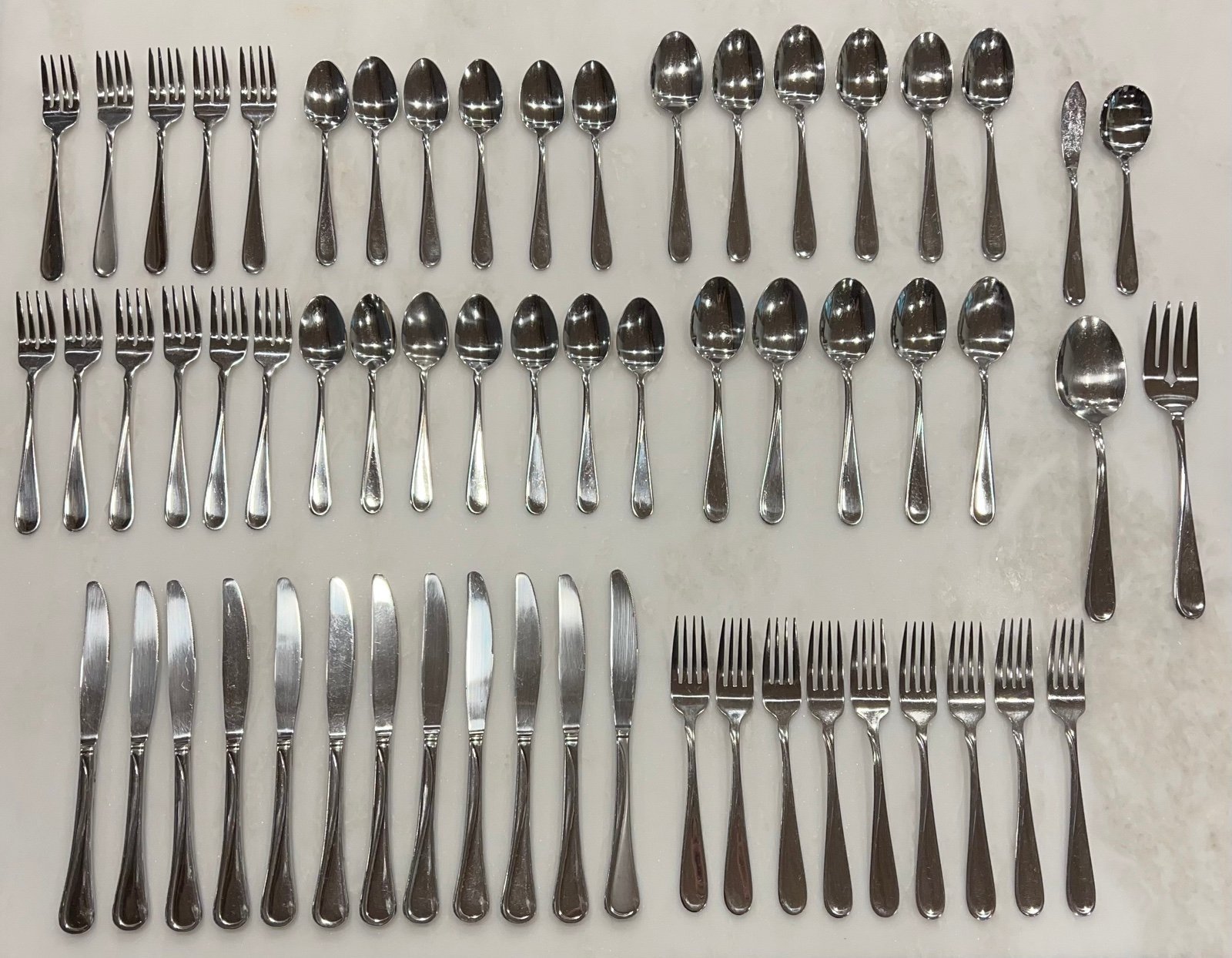 60 Pieces Flatware Oneida Flight Reliance Stainless USA Forks Spoons Knives Set