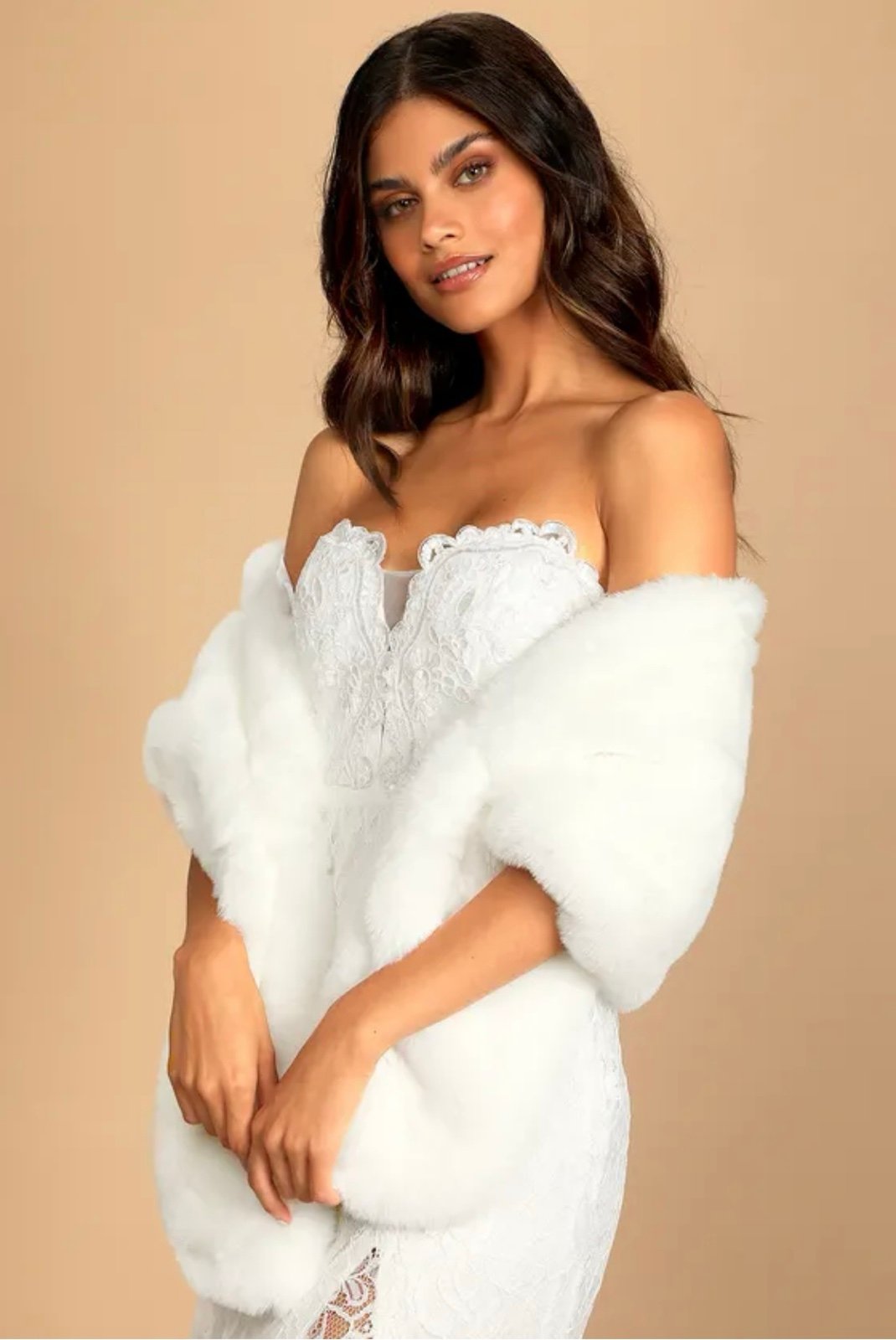 Upscale Style White Faux Fur Stole