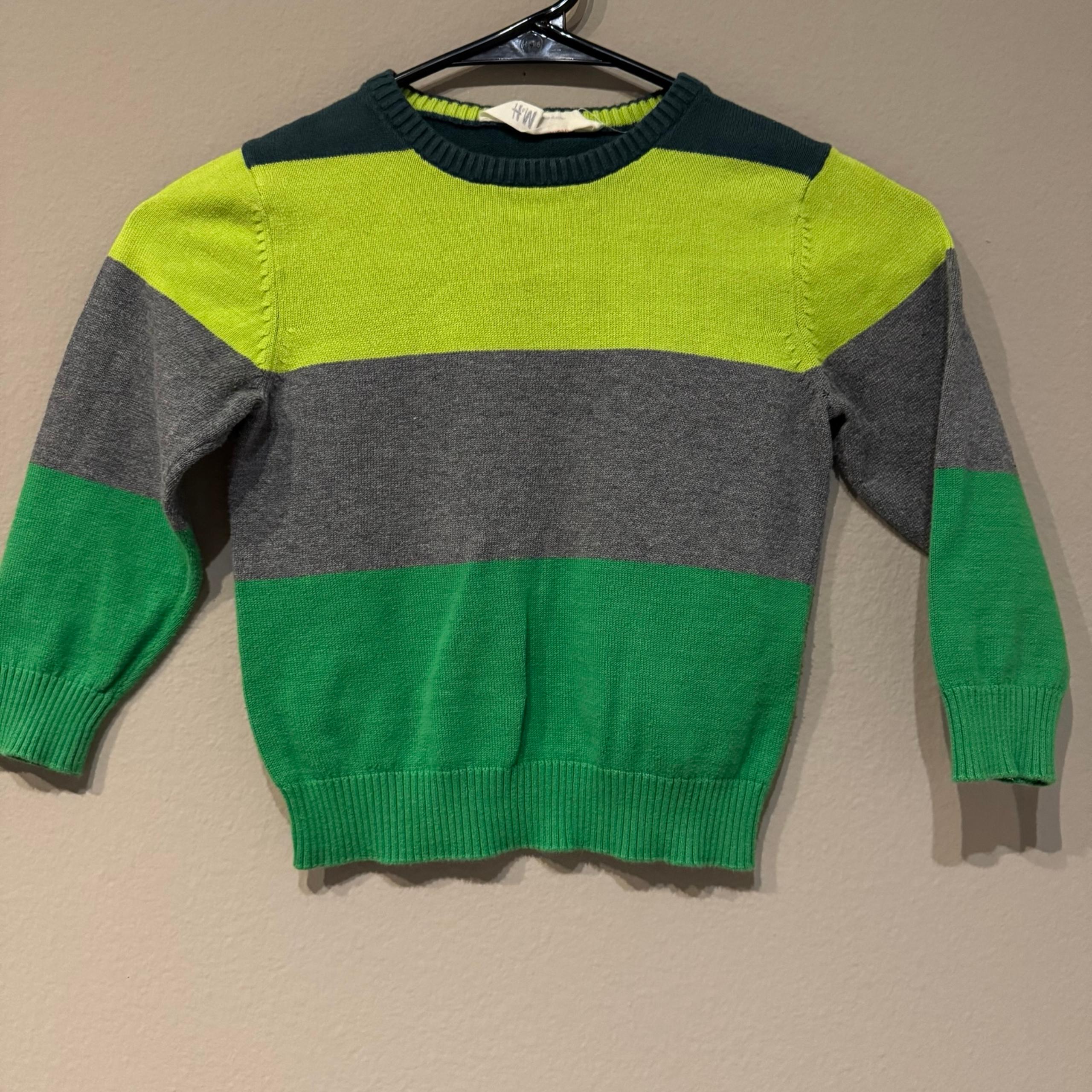 H&M Boys Striped Sweater Green Gray Yellow Pullover Knit Size 2-4Y Toddler Kids