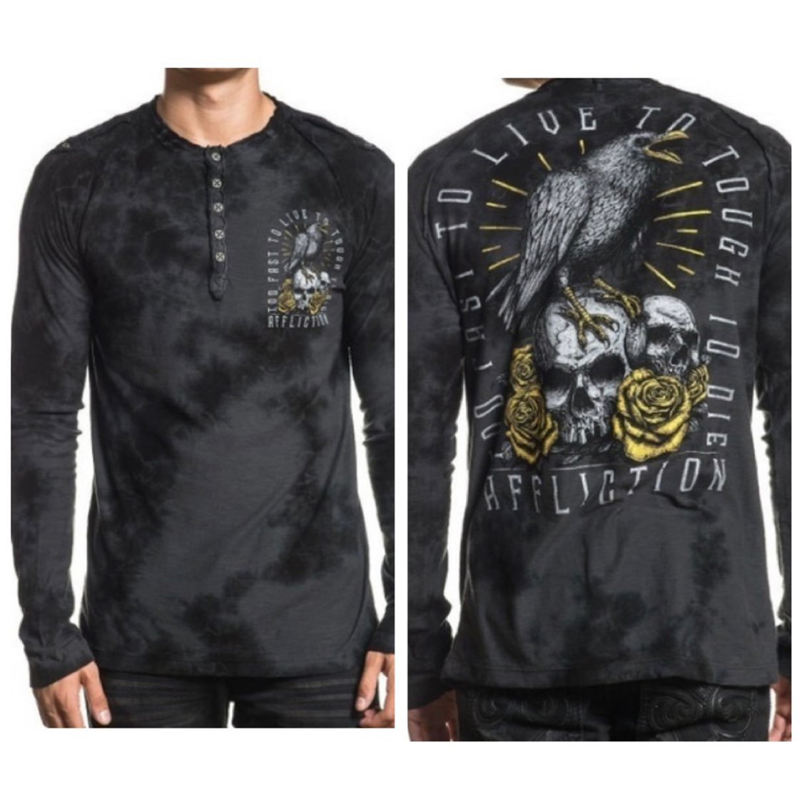 NEW NWT AFFLICTION Black Distressed Crow Henley Long Sleeve Top Shirt Small