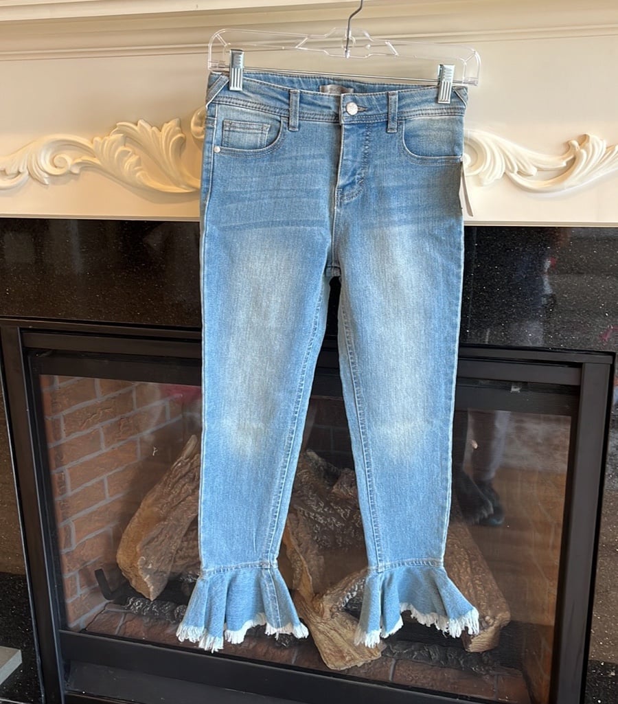 Jeans Adjustable Waist Comfy Ruffle Hem Lightwash Stretchy Wonderly Girls 12