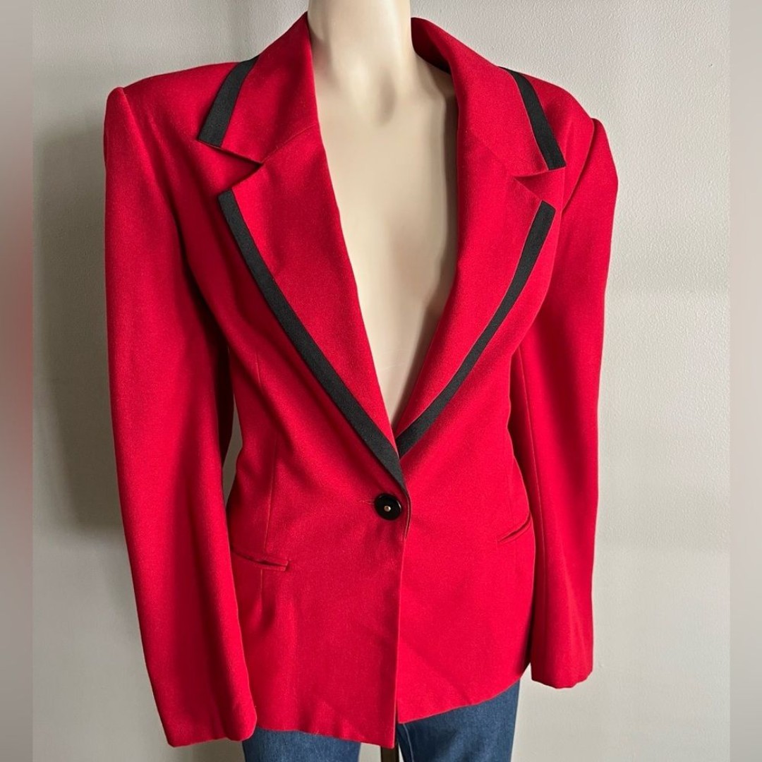 Vintage 90’s red and black blazer jacket wool blend formal elegant career