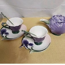 Vintage Sorelle Fine Porcelain Purple Iris Tea Set For 2. New In Box