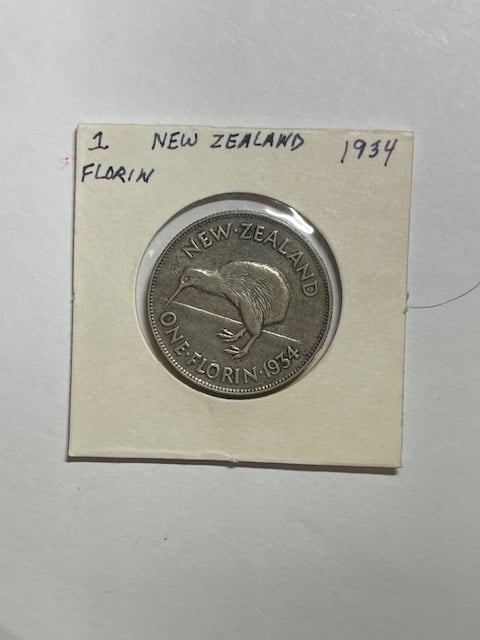 New Zealand 1934 Florin Kiwi Bird animal FV coin #209