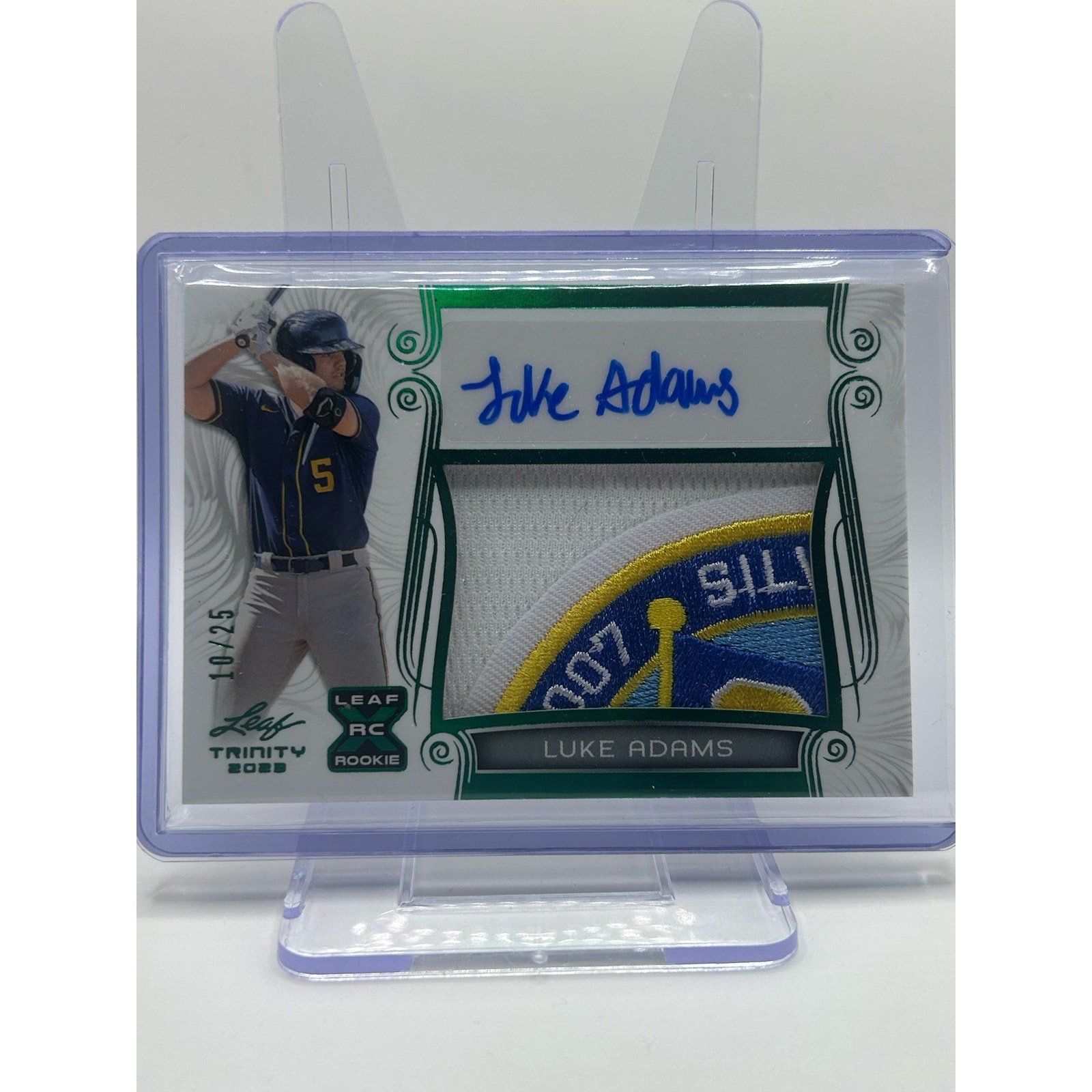 2023 Leaf Trinity Luke Adams Rookie Patch Auto /25 SSP Milwaukee Brewers Logo