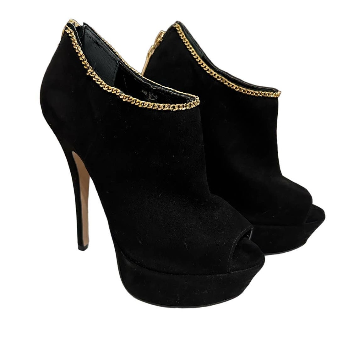 Carvela Kurt Geiger black suede platform heel bootie chain size 38