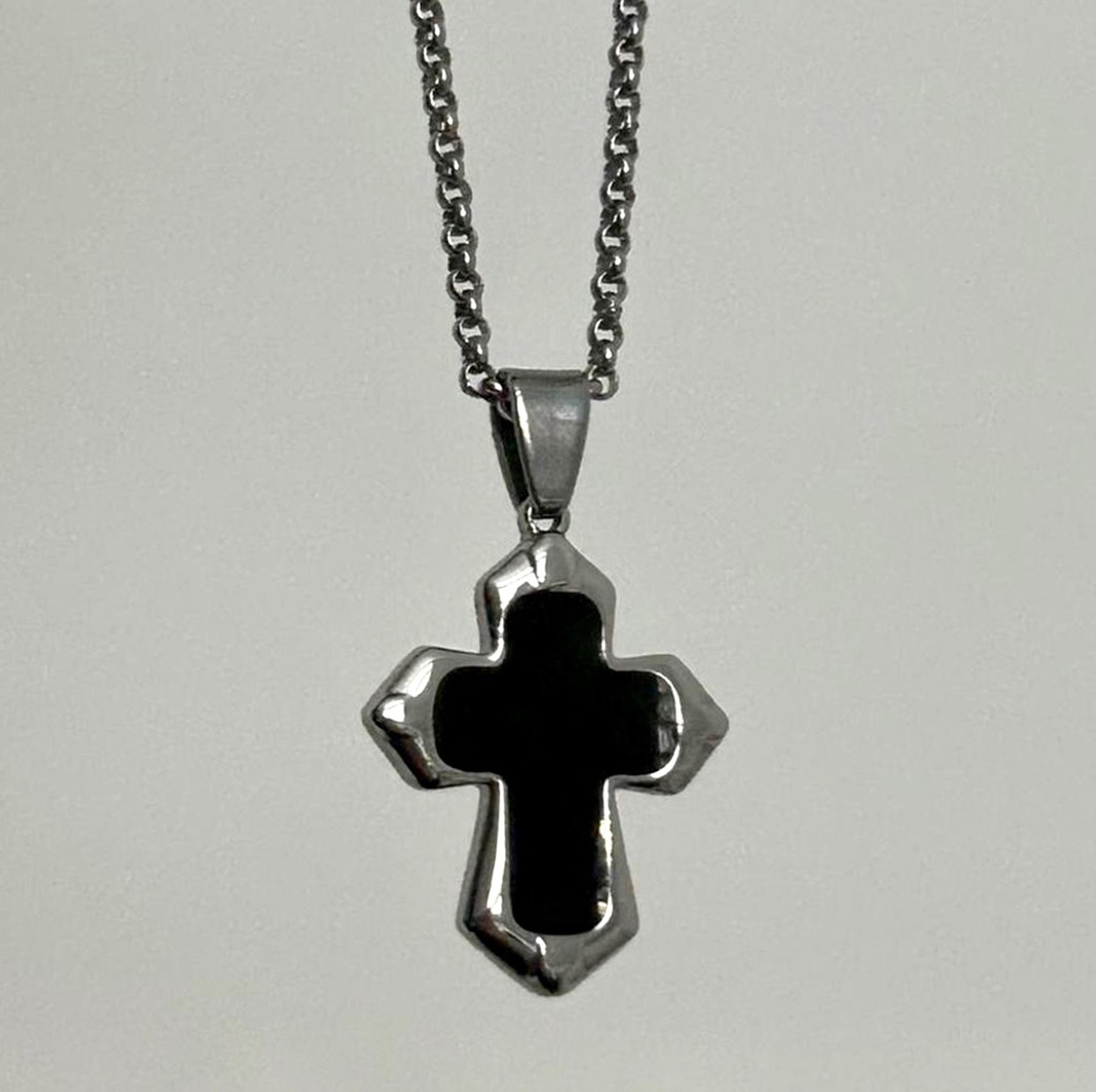 Stainless steel minimalist black cross pendant necklace gothic grunge chain Y2K