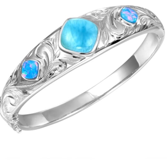 Hawaiian bangle with larimar and blue Opal