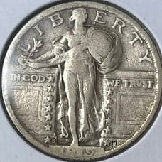 1919-S Scarce Key Date Standing Liberty Silver Quarter ~ Fine Condition