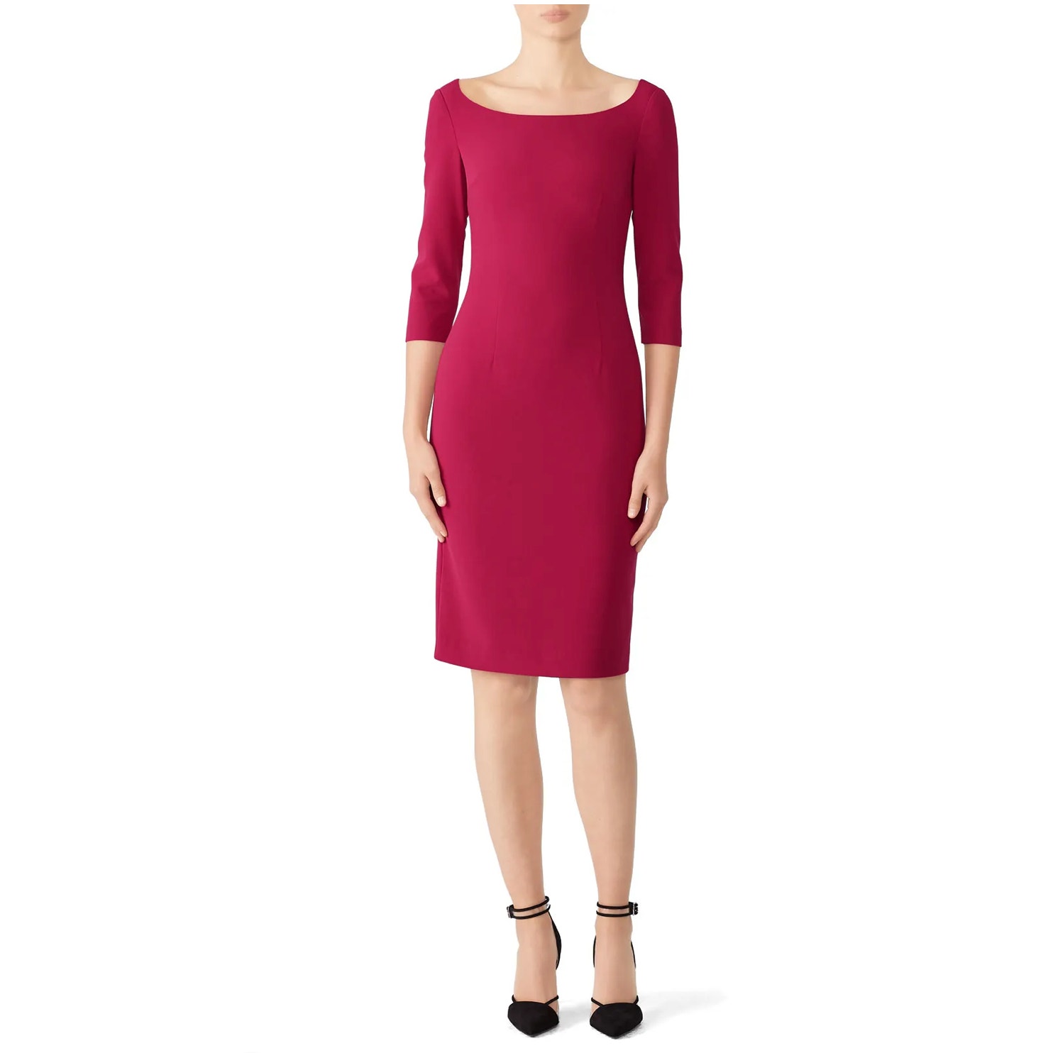 Black Halo Rowan Sheath Dress Pink Pleated Boat Neck 3/4 Sleeve Sz 4