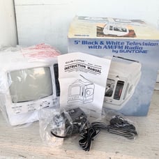 VTG SUNTONE 5 Black & White TV & Radio Receiver Battery Powered w/ Adapters NIB