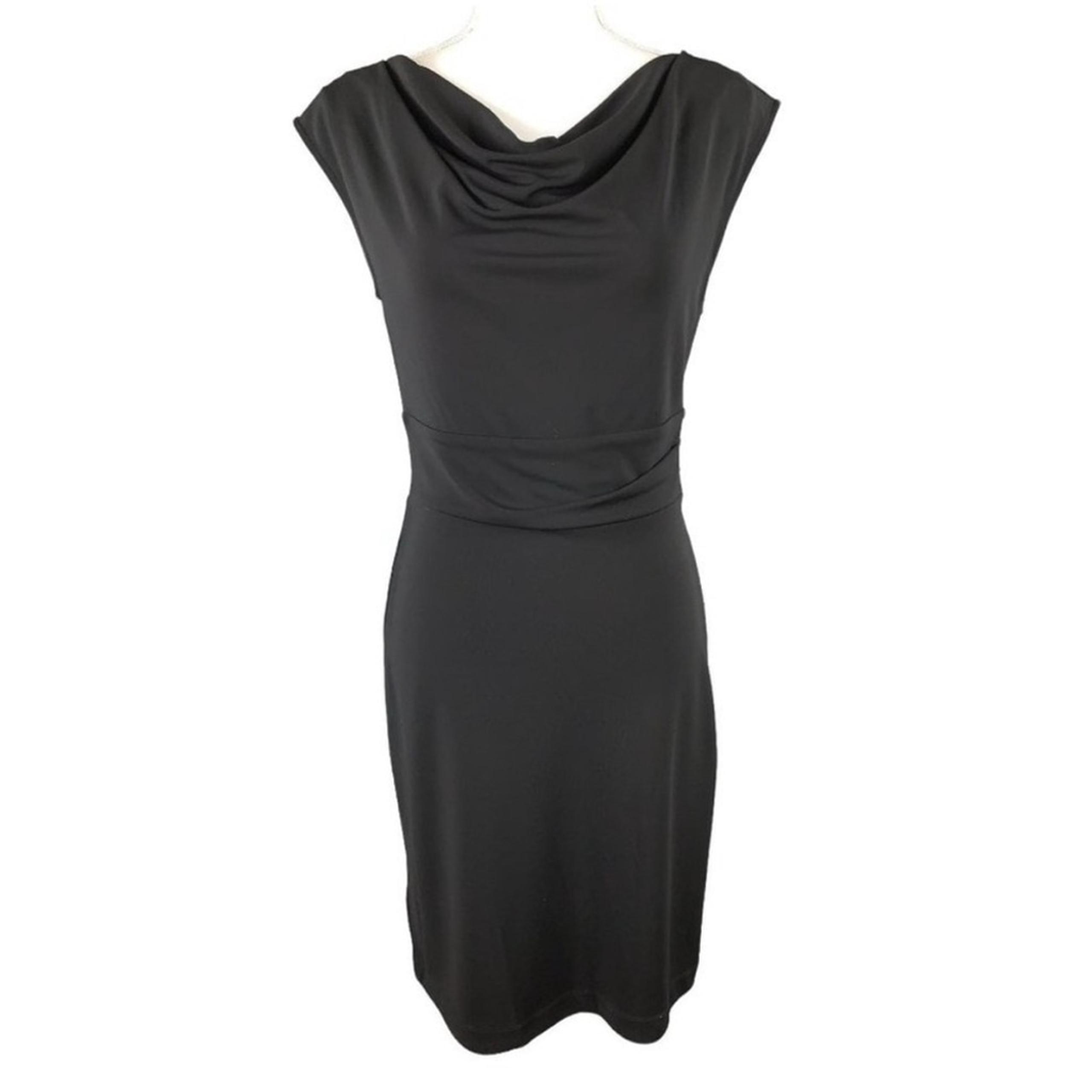 Ann Taylor Cowl Neck Black Casual Dress Size Large Short Sleeve Hourglass knee