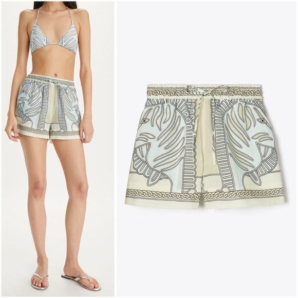 Like new Tory Burch Printed Camp Linen Shorts 395