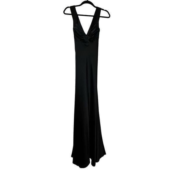 Calvin Klein Satin Sleeveless Sweetheart Ruched Black Maxi Dress Size 4