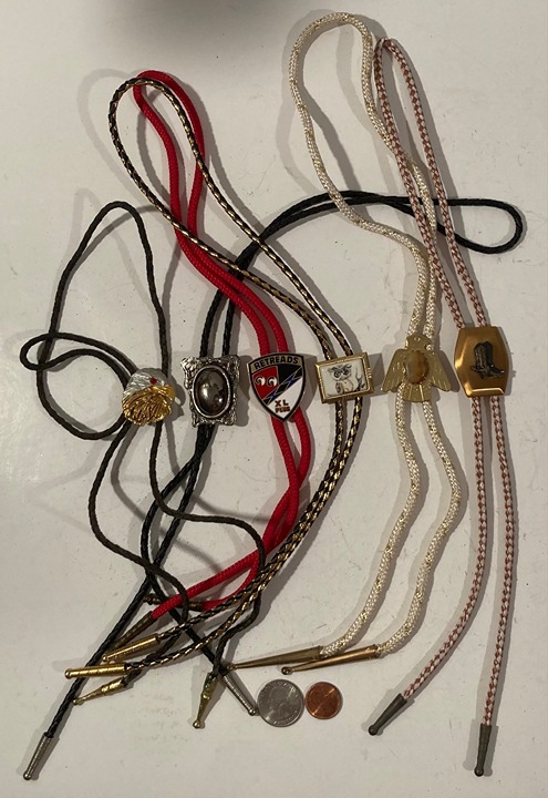 Vintage Lot of 6 Metal Bolo Ties, Eagle, Retreads, Owl, Nice Designs, Quality